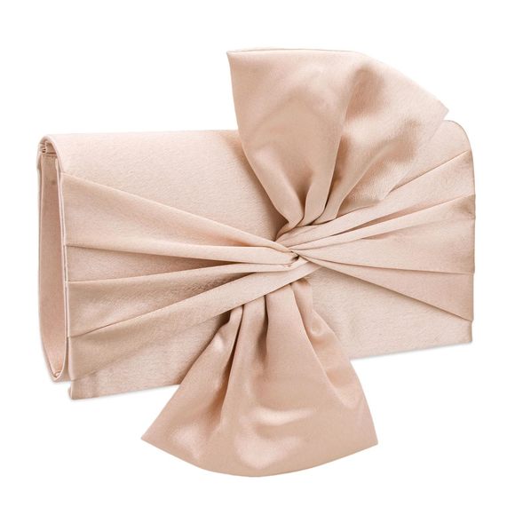 Champagne Bow Clutch Purses Evening Bag mal Vintage Satin :P - Picture 1 of 8